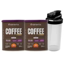 Kit 2x Coffee Sanavita Superativado 220g 100mg Cafeína por Dose com Coqueteleira e Amostras Kit 2x Coffee Sanavita Superativado 220g 100mg Cafeína por Dose com Coqueteleira e Amostras