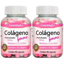 KIT 2X Colágeno Hidrolisado Femme + Vitaminas A, C, D, E e Zinco 90 cápsulas - Maxinutri KIT 2X Colágeno Hidrolisado Femme + Vitaminas A, C, D, E e Zinco 90 cápsulas - Maxinutri