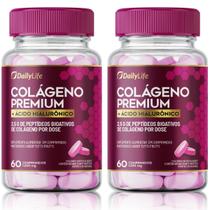 Kit 2x Colageno Premium Hidrolisado Acido Hialuronico 100mg Proteina Pele Cabelo Unha 60 Comprimidos Mastigaveis Sabor Tutti Frutti Daily Life