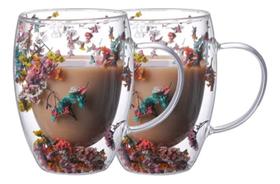 Kit 2x Copos De Vidro Flor Seca Duplo Copo Flores Secas Kit 2x Copos De Vidro Flor Seca Duplo Copo Flores Secas