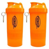 Kit 2X Coqueteleira 2 Doses e porta cápsulas 400ml - Laranja - Power Supplements Kit 2X Coqueteleira 2 Doses e porta cápsulas 400ml - Laranja - Power Supplements