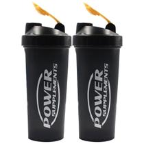 Kit 2X Coqueteleira - 600ml Preta Tampa Dourada - Power Supplements Kit 2X Coqueteleira - 600ml Preta Tampa Dourada - Power Supplements