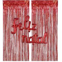Kit 2x Cortinas + Balão FELIZ NATAL Letra Cursiva Metalizado Decoração Natalina Natal