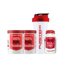 Kit 2x Creatina 100% Pure 300g + Bcaa 2400 120Caps + Coqueteleira PURETECH