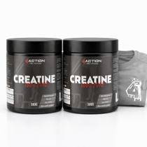 Kit 2x Creatina Monohidratada 300g 100 Pura 4Action Camisa Dry Fit Slim Cinza Brinde