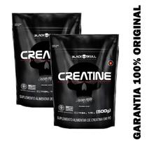 Kit 2x Creatine 500g Creatina Monohidratada Caveira Preta - Black Skull