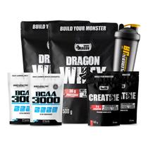 kit 2x Dragon Whey e 2x BCAA 50 Cápsulas e 2x Creatina 100g Snake Dragon e coqueteleira 600ml
