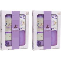 Kit 2x Estojo Perfumado Perfumaria Memphis Lavanda Com Talco Saboneteira Sabonetes Para Presente