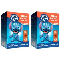 Kit 2x Ferro, Ácido Fólico e Vitamina B12 Kids Vitatton Stitch 30 gomas - Maxinutri Sabor:Pessêgo Kit 2x Ferro, Ácido Fólico e Vitamina B12 Kids Vitatton Stitch 30 gomas - Maxinutri Sabor:Pessêgo