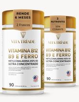 Kit 2x Ferro, Ácido Fólico e Vitamina B12 Metilcobalamina Concentrado Rende 6 Meses 180 Cápsulas