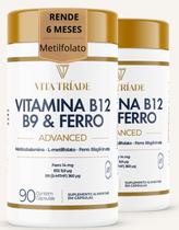 Kit 2x Ferro, Ácido Fólico Metilfolato e Vitamina B12 Metilcobalamina Rende 6 Meses 180 Cápsulas Kit 2x Ferro, Ácido Fólico Metilfolato e Vitamina B12 Metilcobalamina Rende 6 Meses 180 Cápsulas