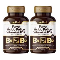 Kit 2x Ferro Ácido Fólico Vitamina B12 60 Capsulas 350mg Melfort