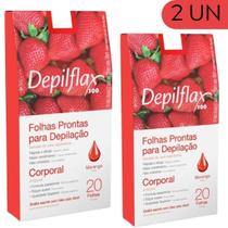 Kit 2x Folhas Prontas Corporais C/ 20 Uni. Morango Depiflax