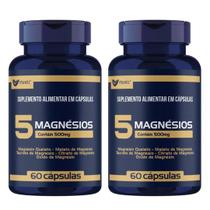 Kit 2x Frascos Magnésio 5 Fontes Quelato, Malato, Taurato, Citrato, Óxido, 60 Cápsulas 500mg Muwiz