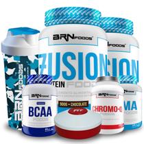 Kit 2x Fusion 900g + BCAA Premium 60 Cáps + ZMA Testo 120 Cáps + Chromo Q 100 Cáps + Coq + Porta Cáps - BRNFOODS