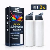 Kit 2x Garrafa de Alumínio Branca com Tampa Sport para Sublimação 600ml Kit 2x Garrafa de Alumínio Branca com Tampa Sport para Sublimação 600ml