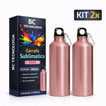 Kit 2x Garrafa de Alumínio Rose com Tampa Mosquetão para Sublimação 600ml