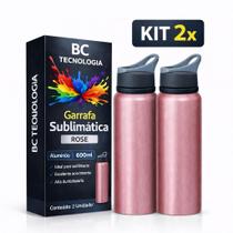 Kit 2x Garrafa de Alumínio Rose com Tampa Sport para Sublimação 600ml