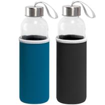 Kit 2x Garrafa de Vidro 520 ml Soft TopGet Azul e Preto Kit 2x Garrafa de Vidro 520 ml Soft TopGet Azul e Preto