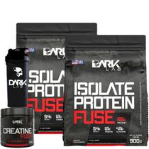 Kit 2x Isolate Protein Fuse, Creatina 300g, Coqueteleira 700ml Dark Lab Kit 2x Isolate Protein Fuse, Creatina 300g, Coqueteleira 700ml Dark Lab