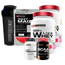 Kit 2x Like Whey 900g + BCAA 4,5 100g + Creatina 100g + Coqueteleira + Waxy Maize 800g - Bodybuilders