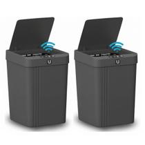 Kit 2x Lixeira Automática 13L Sensor Movimento Tampa Inteligente Design Moderno Branco Preto e Cinza