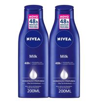 Kit 2x Loção Desodorante Creme Hidratante Nivea Milk 200ml 48h Hidratação Profunda Óleo de Amêndoas Pele Seca Extrasseca
