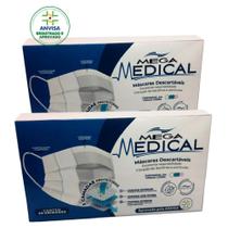 Kit 2x Máscara Hospitalar Descartável Tripla Proteção e Ajuste Nasal (100 unidades) Anvisa - Mega Medical