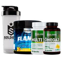 Kit: 2x Ômega 3 + 2x Multivitaminico + 2x Pré-Treino Flames 200g + Coqueteleira Slim 600ml (Brinde) - Soldiers Nutrition