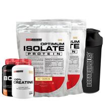 Kit 2x Optimum Isolate Whey Protein 2kg + Creatina 100% 100g + BCAA 100g + Coqueteleira - Bodybuilders