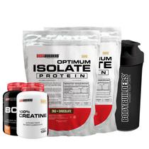 Kit 2x Optimum Isolate Whey Protein 2kg + Creatina 100% 100g + BCAA 100g + Coqueteleira - Bodybuilders