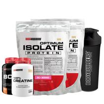 Kit 2x Optimum Isolate Whey Protein 2kg + Creatina 100% 100g + BCAA 100g + Coqueteleira - Bodybuilders