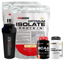 Kit 2x Optimum Isolate Whey Protein 900g + Power Creatina 100g + BCAA 100g + Coqueteleira - Bodybuilders