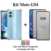 Kit 2x Películas 3D de Vidro + Capinha Anti Shock Transparente para Motorola Moto G54 5G