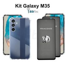 Kit 2x Películas 3D de Vidro Privacidade + Capa Capinha Transparente para Samsung Galaxy M35 Kit 2x Películas 3D de Vidro Privacidade + Capa Capinha Transparente para Samsung Galaxy M35