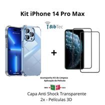 Kit 2x Películas 3D Vidro + Capa Capinha Transparente para Iphone 14 Pro Max