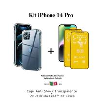Kit 2x Películas de Cerâmica Fosca + Capa Capinha Transparente para Iphone 14 Pro