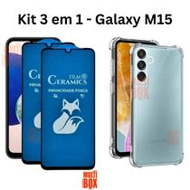 Kit 2x Películas Fosca Privacidade + Capa Anti Impactos Transparente para Samsung Galaxy M15