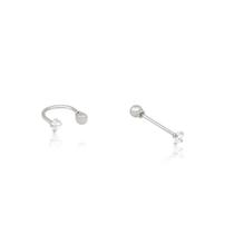 Kit 2x Piercings Ferradura e Reto Prata 925 Pedra de Zircônia Septo Tragus