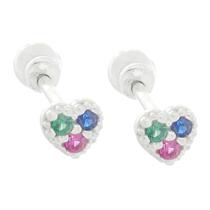 Kit 2x Piercings Tragus Reto Coração Cravejado Prata 925 8mm