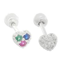 Kit 2x Piercings Tragus Reto Coração Cravejado Prata 925 8mm