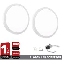 Kit 2x Plafon Painel Led 18w Branco Frio Redondo Sobrepor