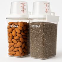 Kit 2x Pote Hermético Dispenser 2,3L Acrílico Branco com Medidor para Grãos e Alimentos