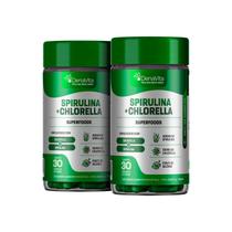 Kit 2x Pote Spirulina Com Chlorela 2x1, Rico em Proteínas, Vitaminas B, Selênio, 60 Cápsulas, Denavita