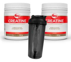 Kit 2x Potes Creatina 300g Vitafor + Shaker Sabor Sem Sabor