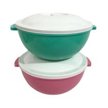 Kit 2x Potes Saladeira 3L com Tampa Rosa e Verde Cozinha Decorada Salada Armazenamento de Alimentos