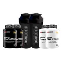KIT 2x Power Glutamina 100g + 2x Power Creatina 100g + 2x Coqueteleiras - Bodybuilders