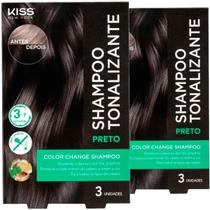 Kit 2x Shampoo Tonalizante Color Change Preto Kiss New York