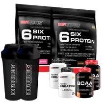 Kit 2x Six Protein 900g + 2x BCAA 100g + 2x Power Creatina 100g +2x Coqueteleira - Bodybuilders