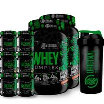 Kit 2x Suplemento em pó Whey Protein Complex + 2x Bcaa + 2x Glutamina + 2x Creatina + Coqueteira - Original Nutrition - Combo Hipertrofia
